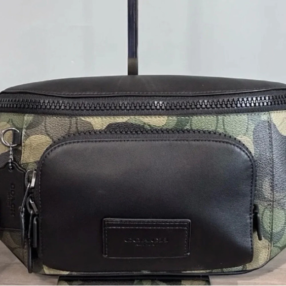 COACH Belt Bag In Signature Canvas Camo Print black Leather/Green Multi … - Picture 6 of 12